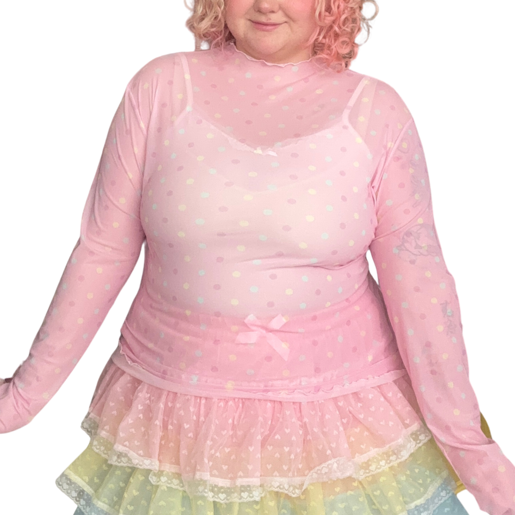Pink Candy Polka Dot Mesh Shirt