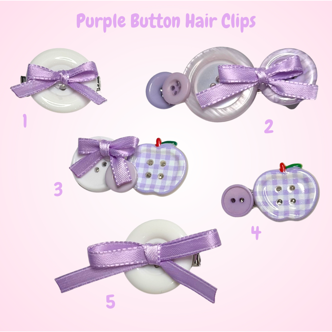 Purple Button Hair Clips