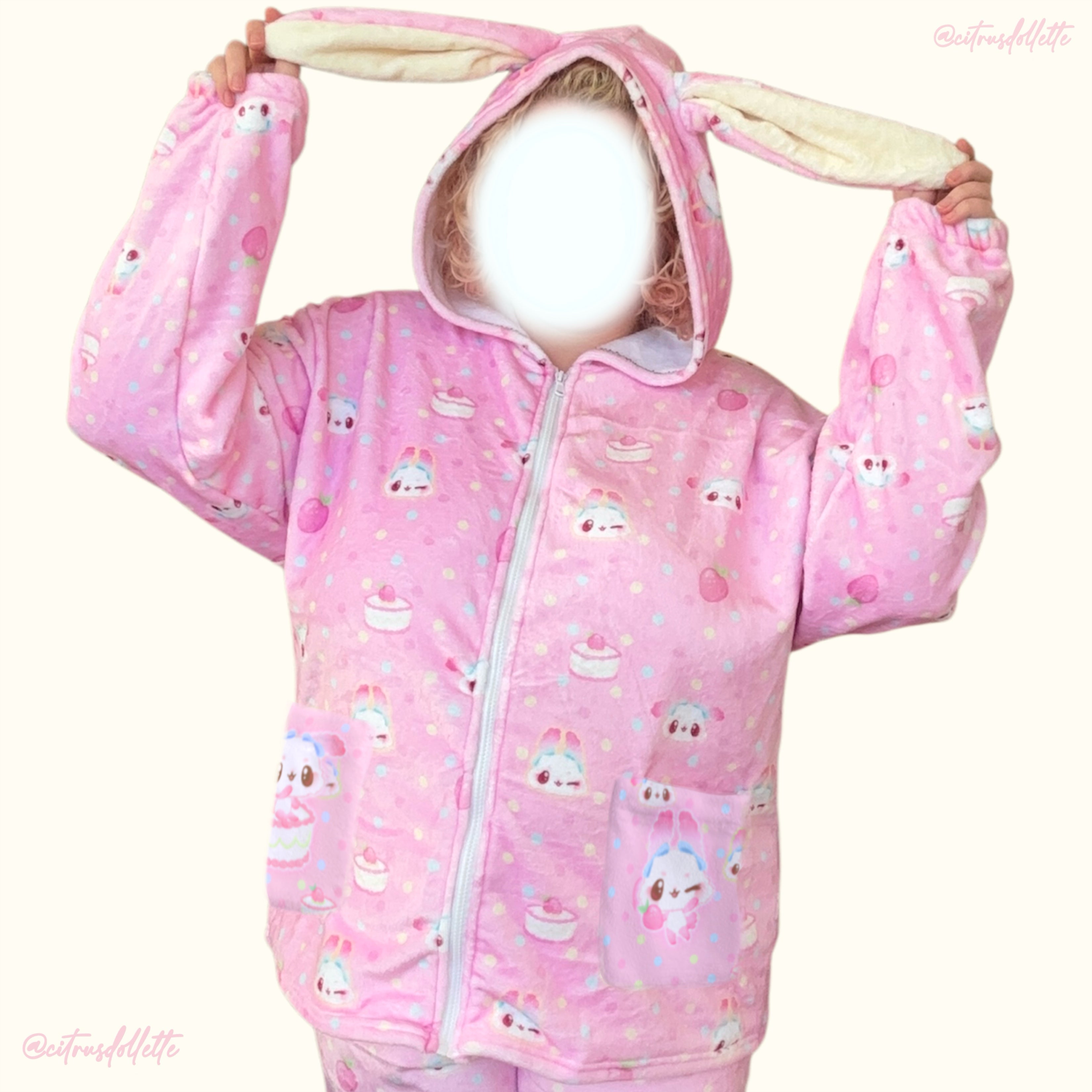 Kawaii Pink Bunny Plush Hoodie